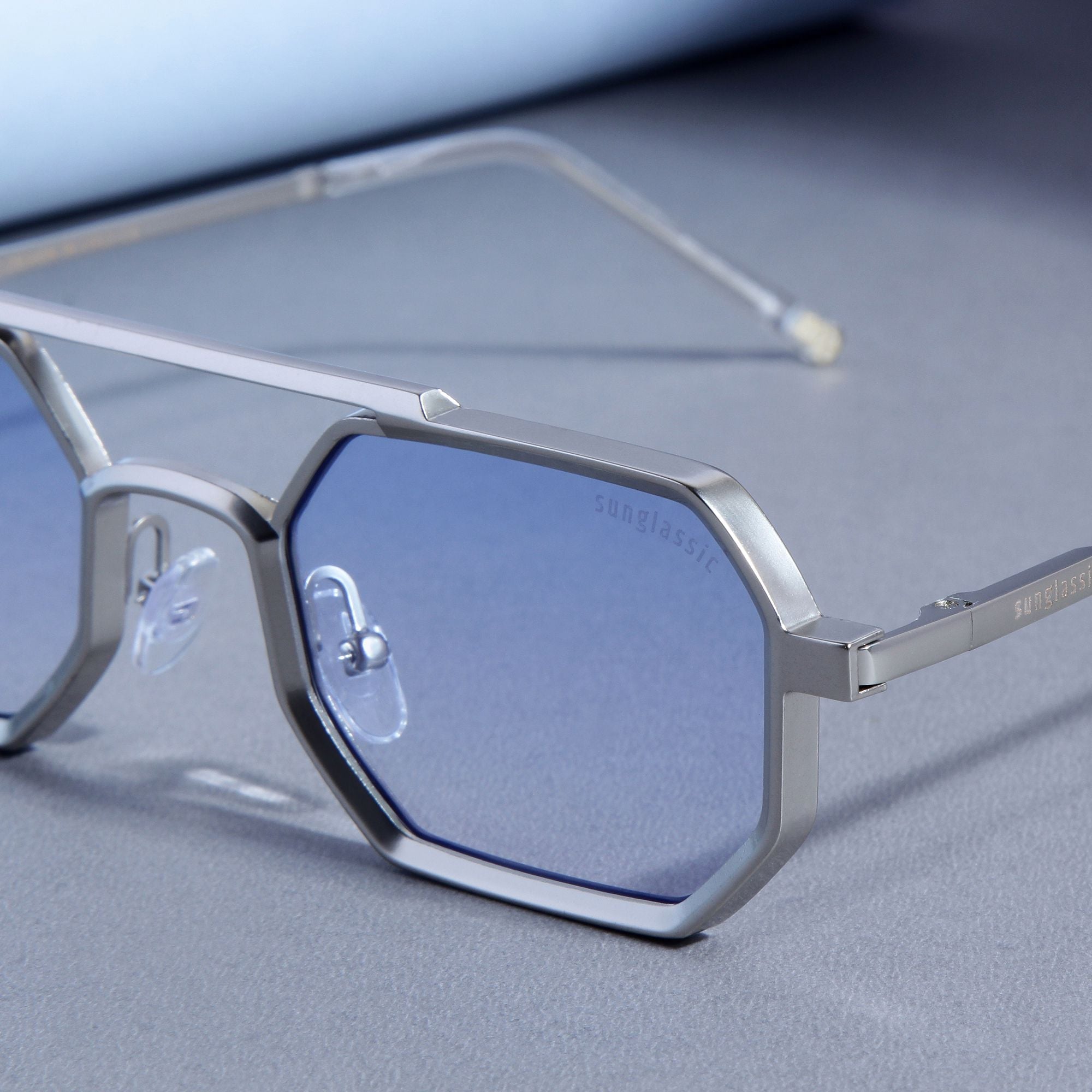 Commando V1 Rectangle Silver Blue Gradient Sunglasses