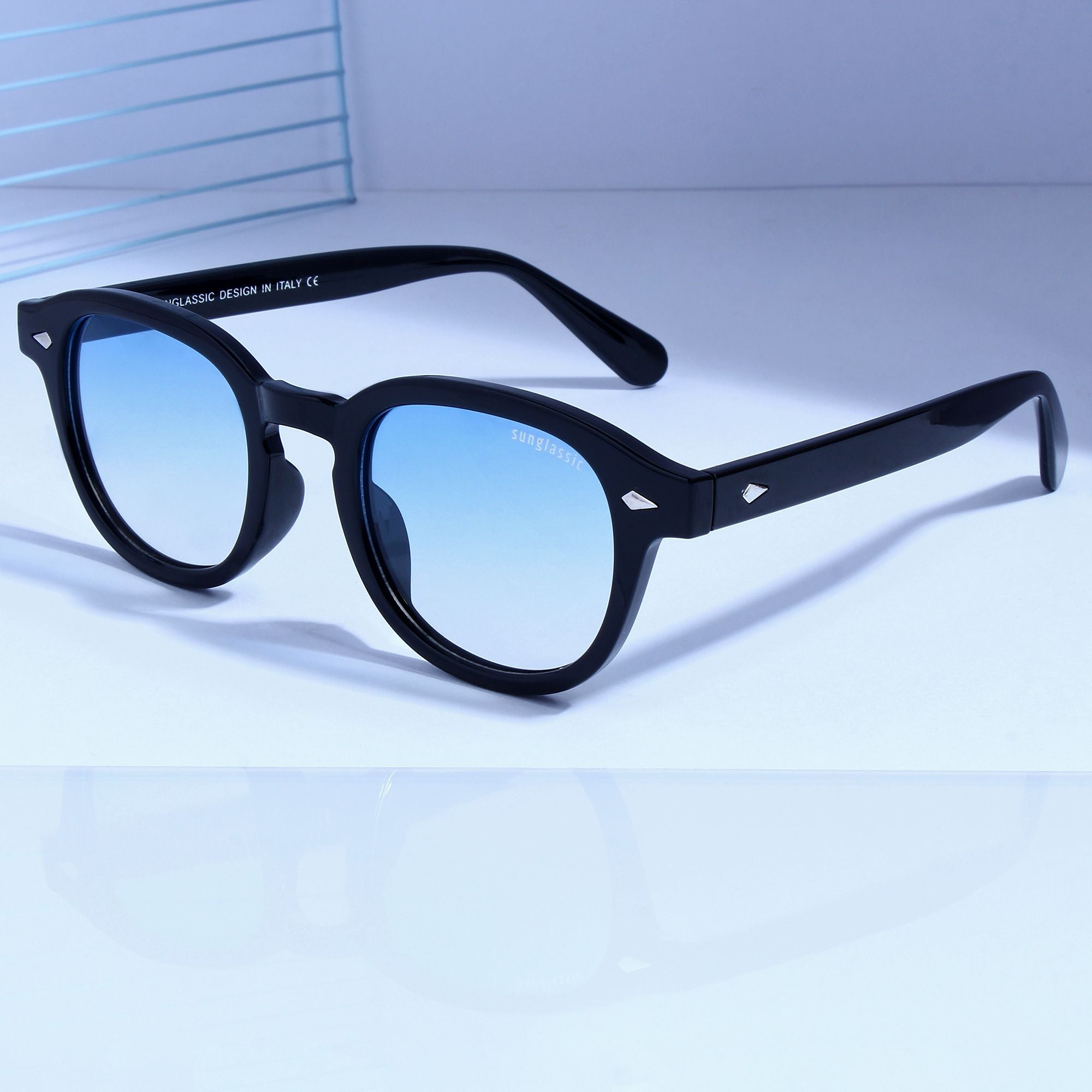Hustler Black Blue Gradient Polarized Round Sunglasses