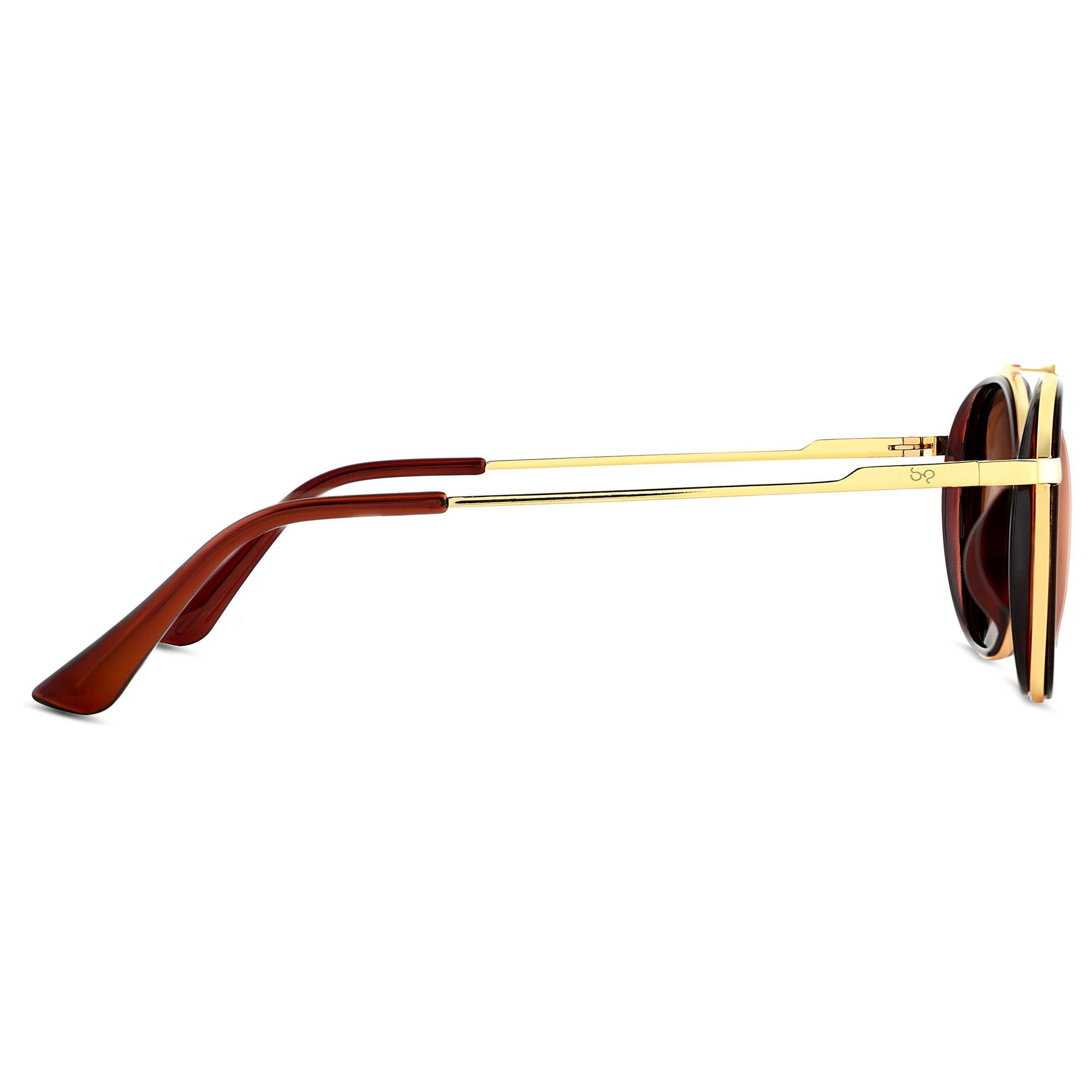 Golden Brown SG4612 Metal Frame Round Sunglasses