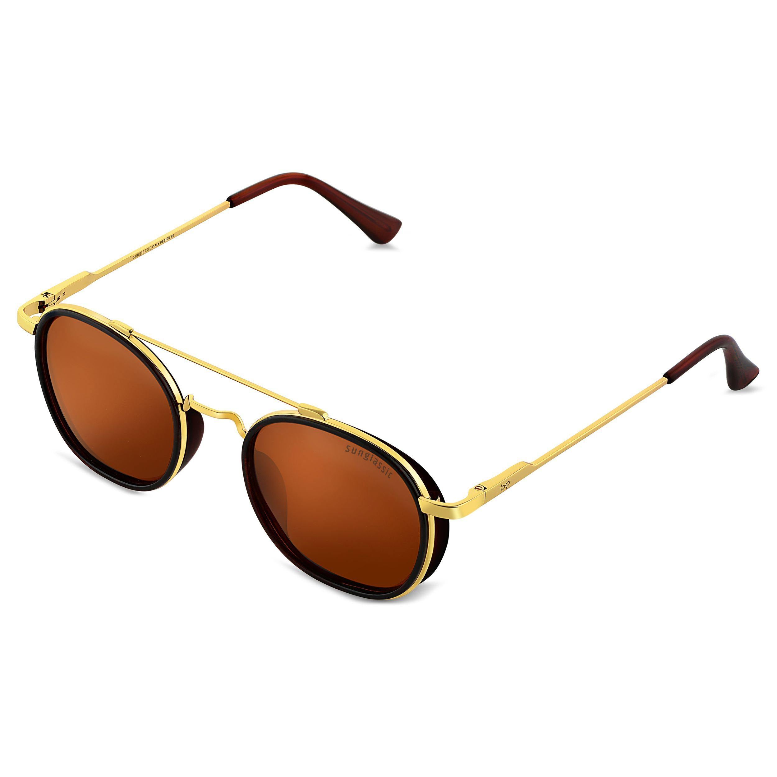 Golden Brown SG4612 Metal Frame Round Sunglasses
