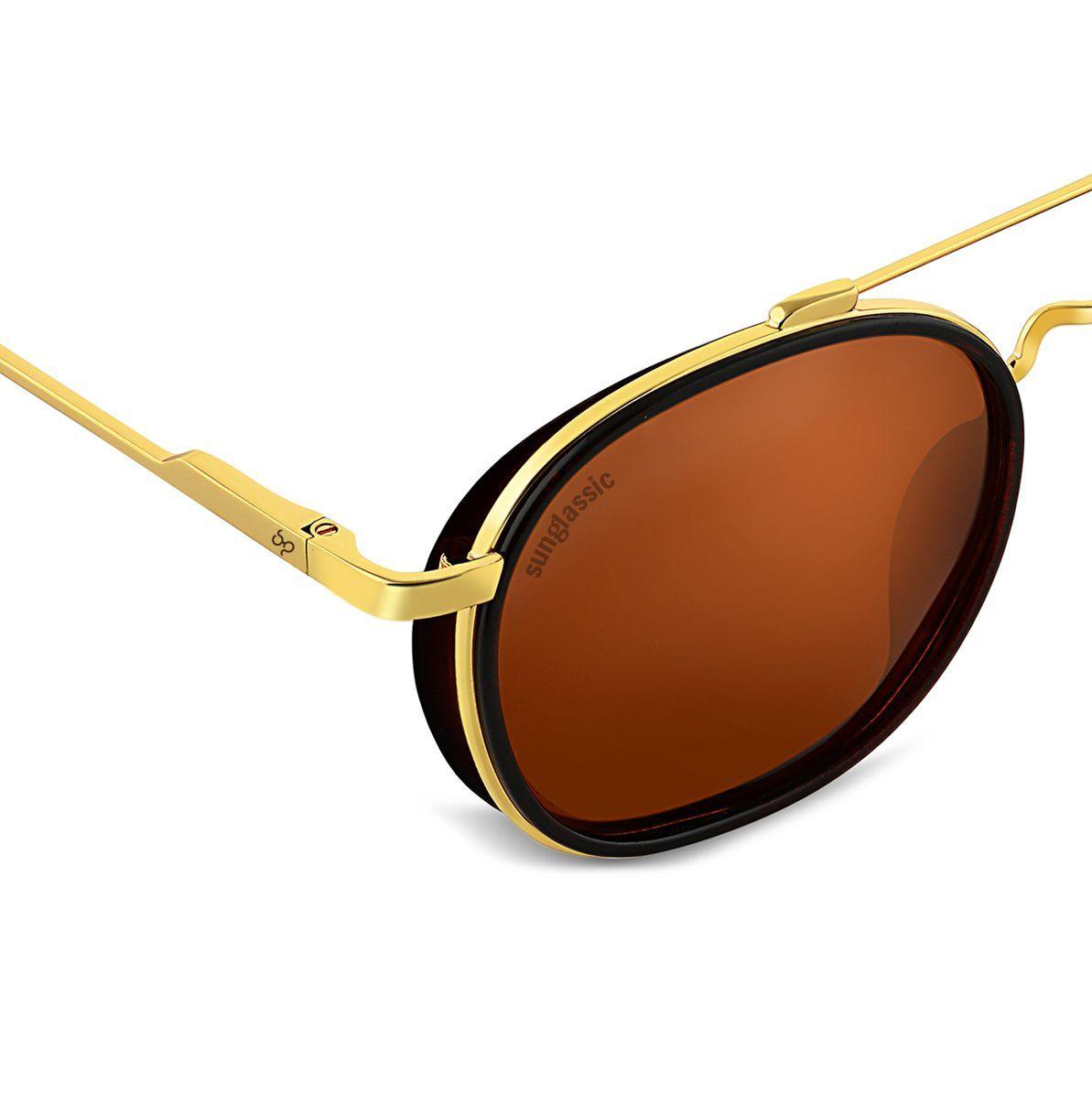 Golden Brown SG4612 Metal Frame Round Sunglasses