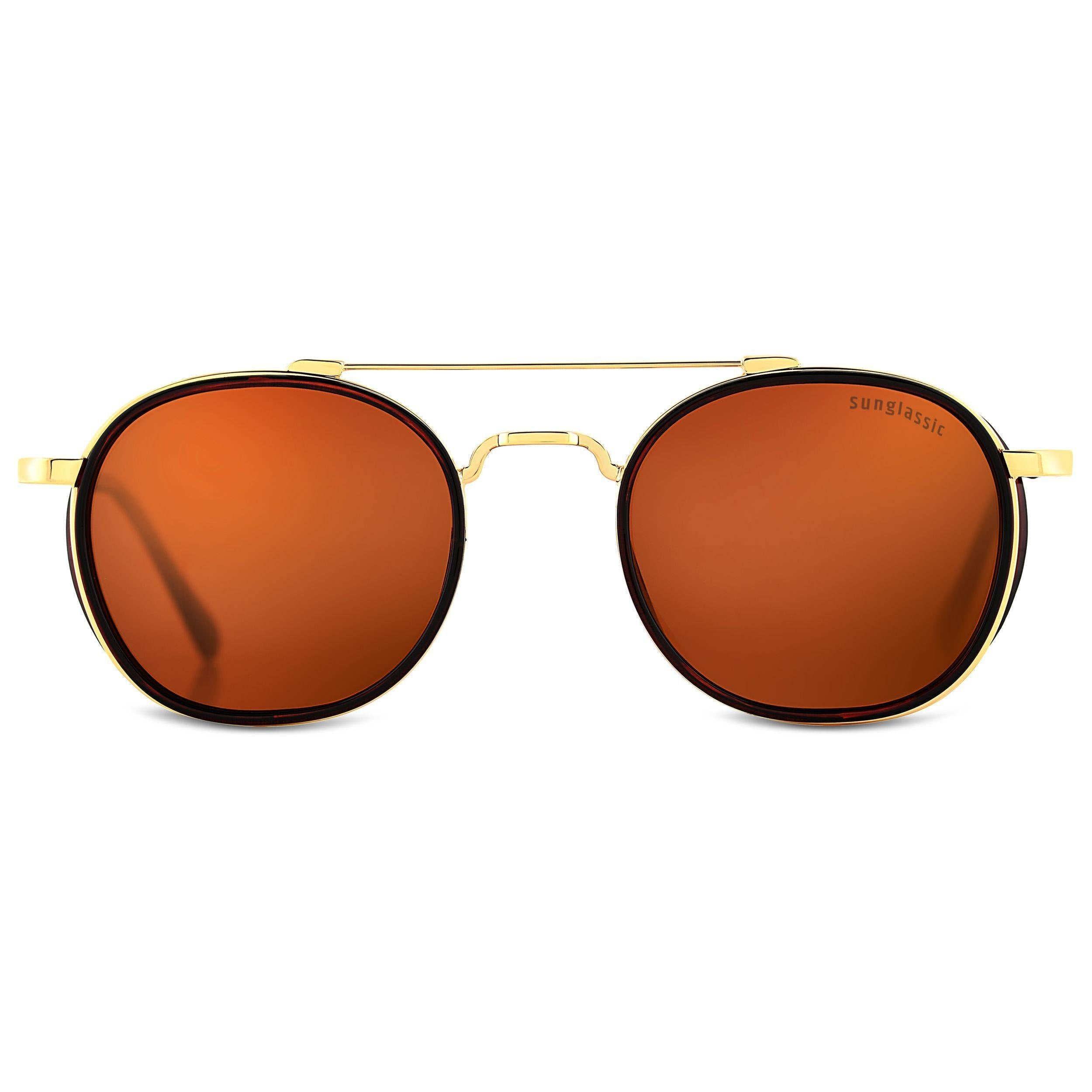 Golden Brown SG4612 Metal Frame Round Sunglasses