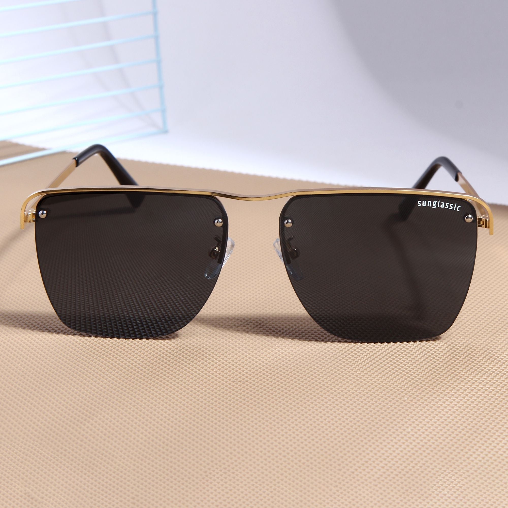 Heldish. Gold Black Square Sunglasses