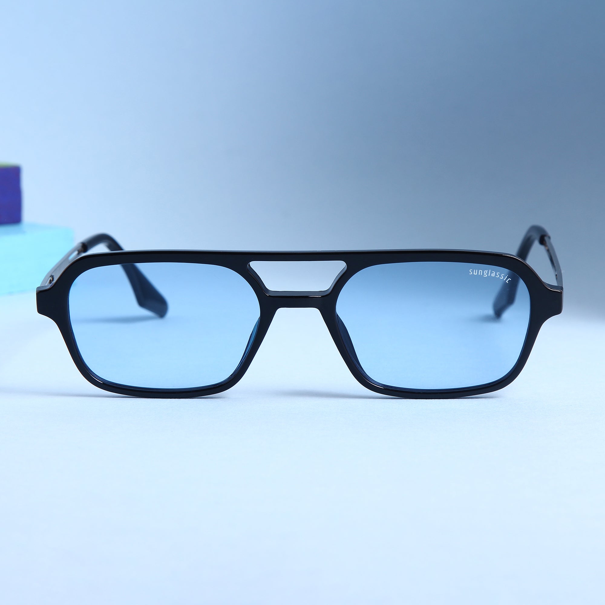 COLTON. Black Blue Rectangle Sunglasses