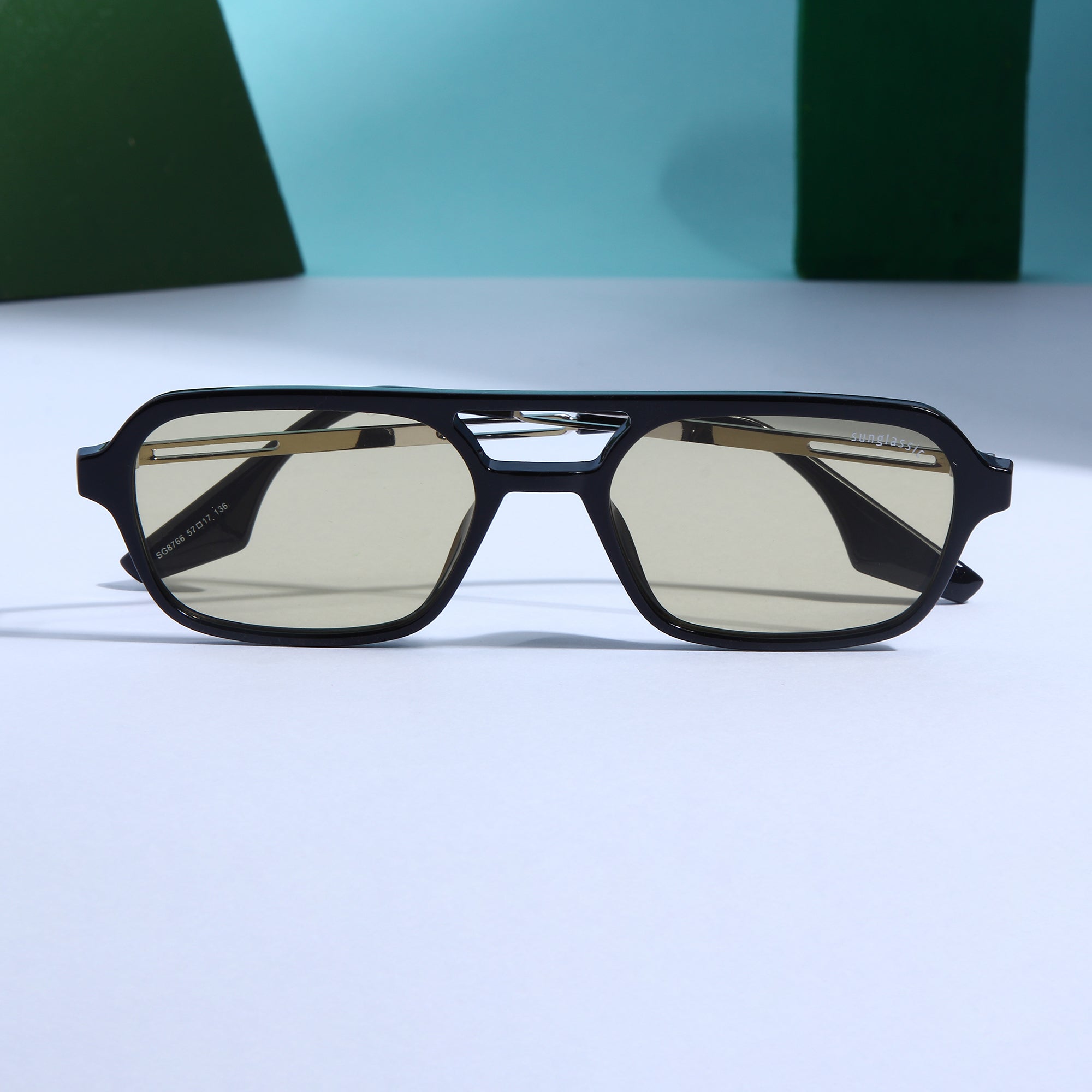 COLTON. Black Green Rectangle Sunglasses