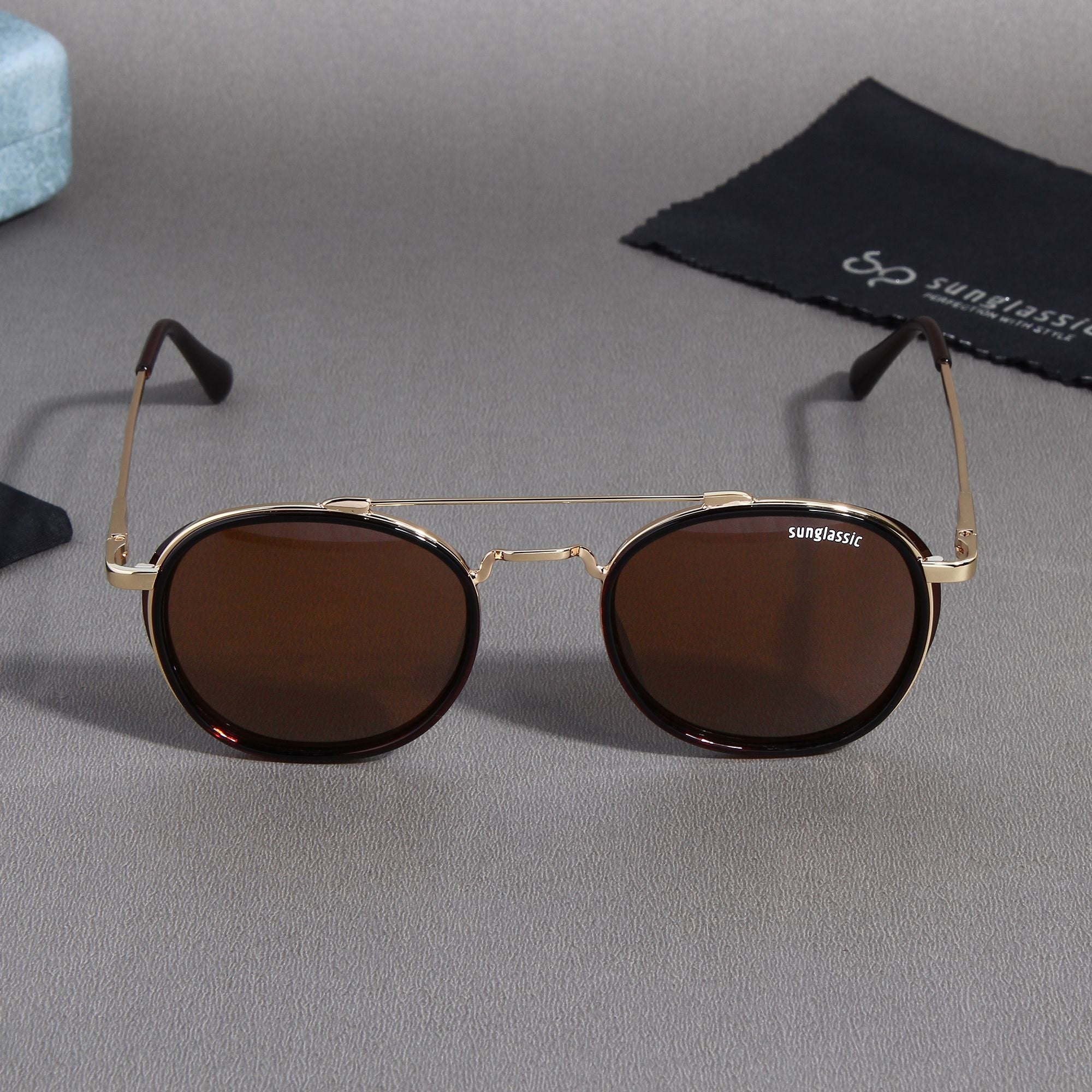 Golden Brown SG4612 Metal Frame Round Sunglasses