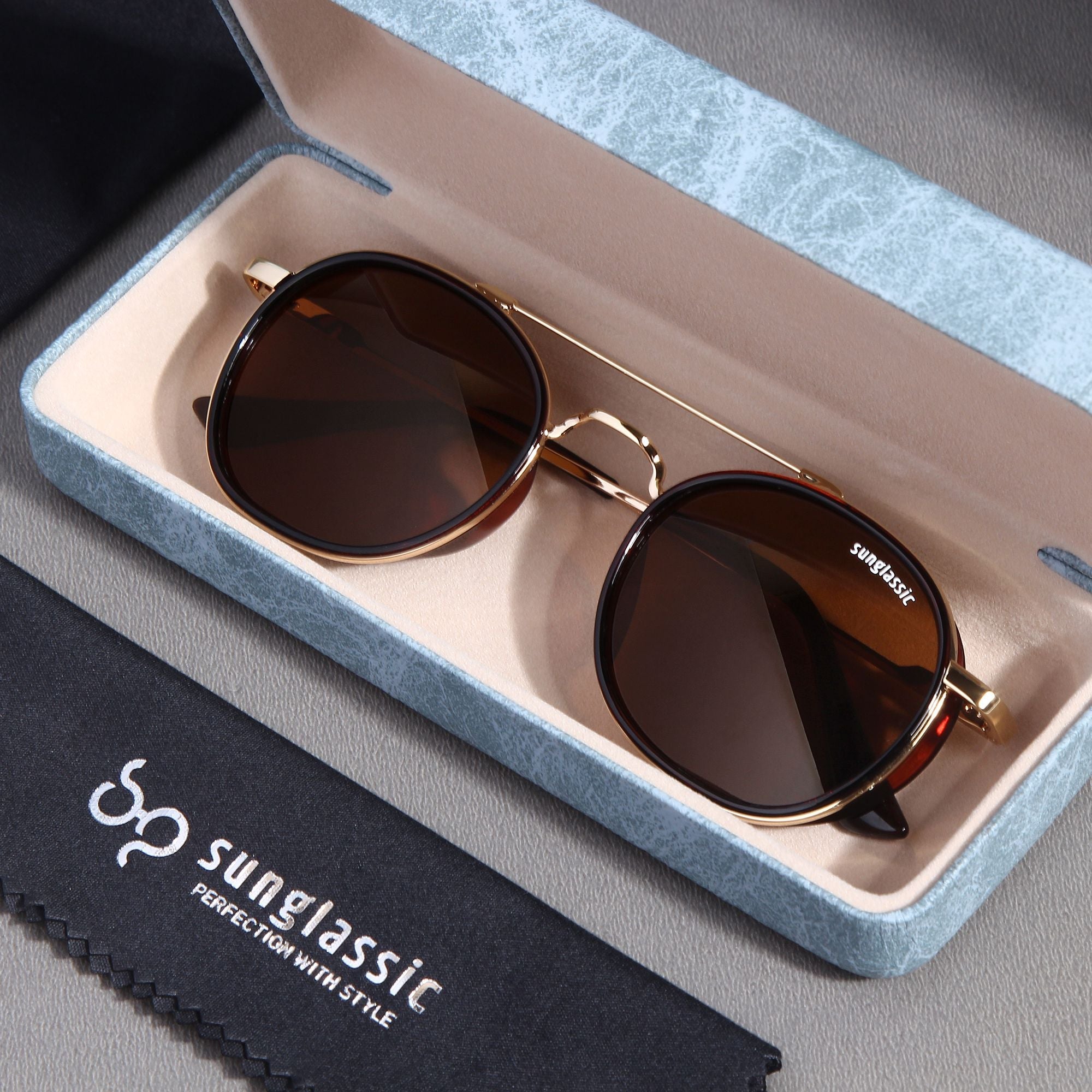 Golden Brown SG4612 Metal Frame Round Sunglasses
