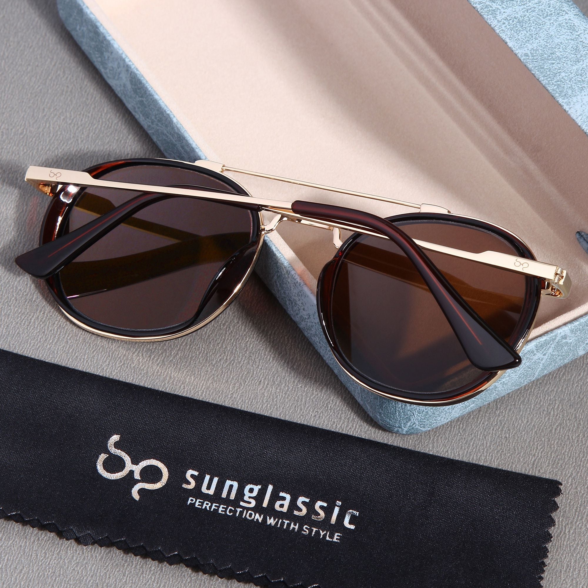 Golden Brown SG4612 Metal Frame Round Sunglasses