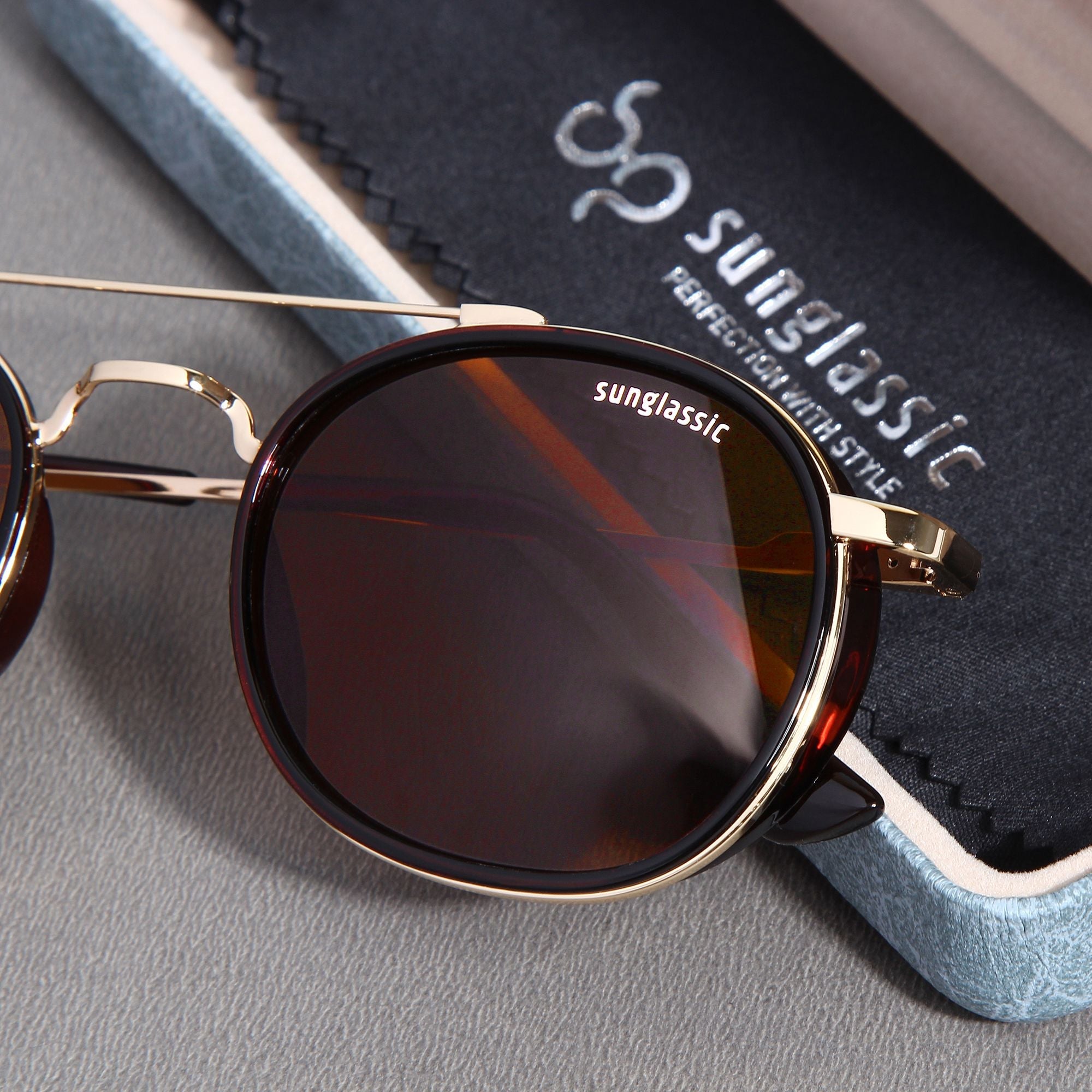 Golden Brown SG4612 Metal Frame Round Sunglasses