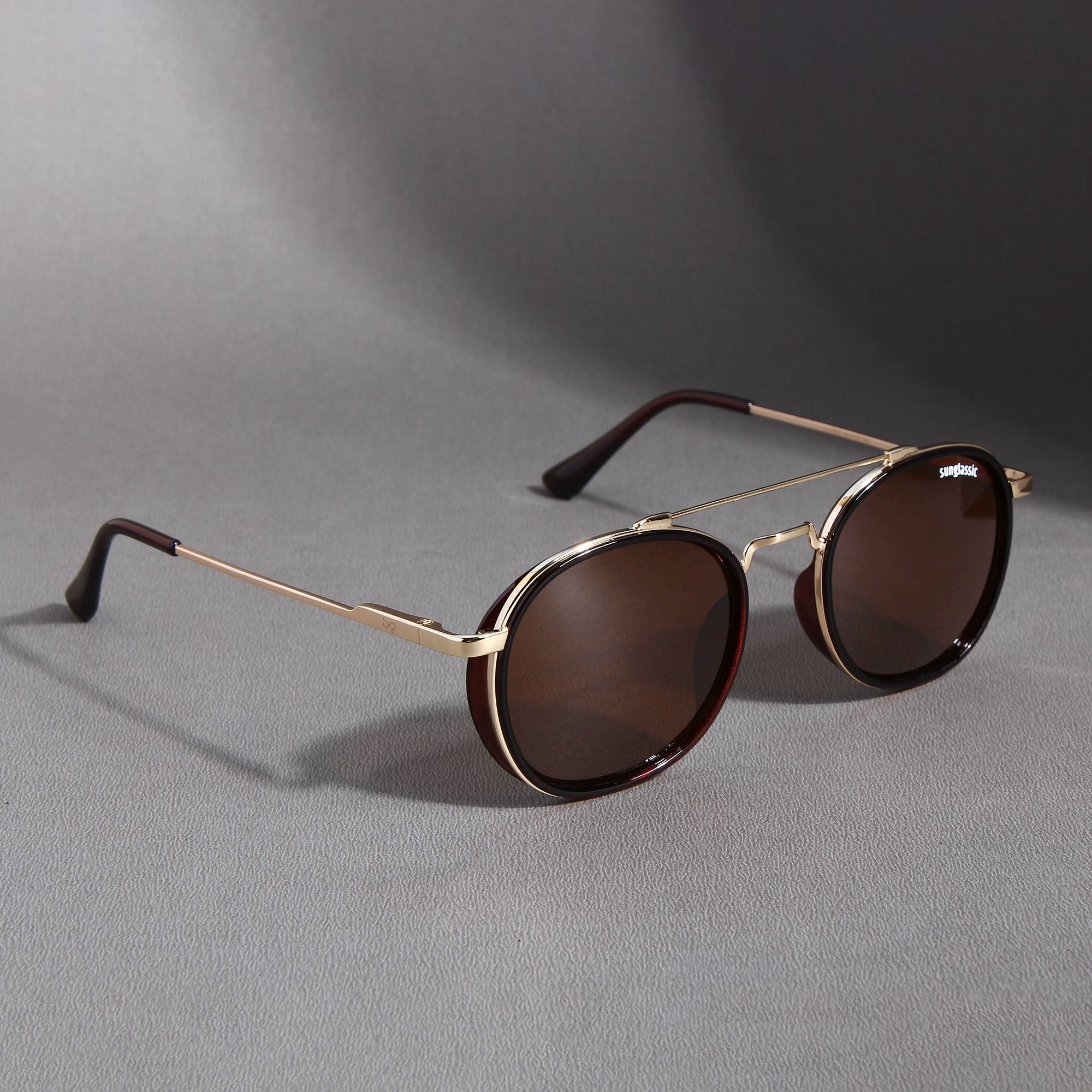 Golden Brown SG4612 Metal Frame Round Sunglasses