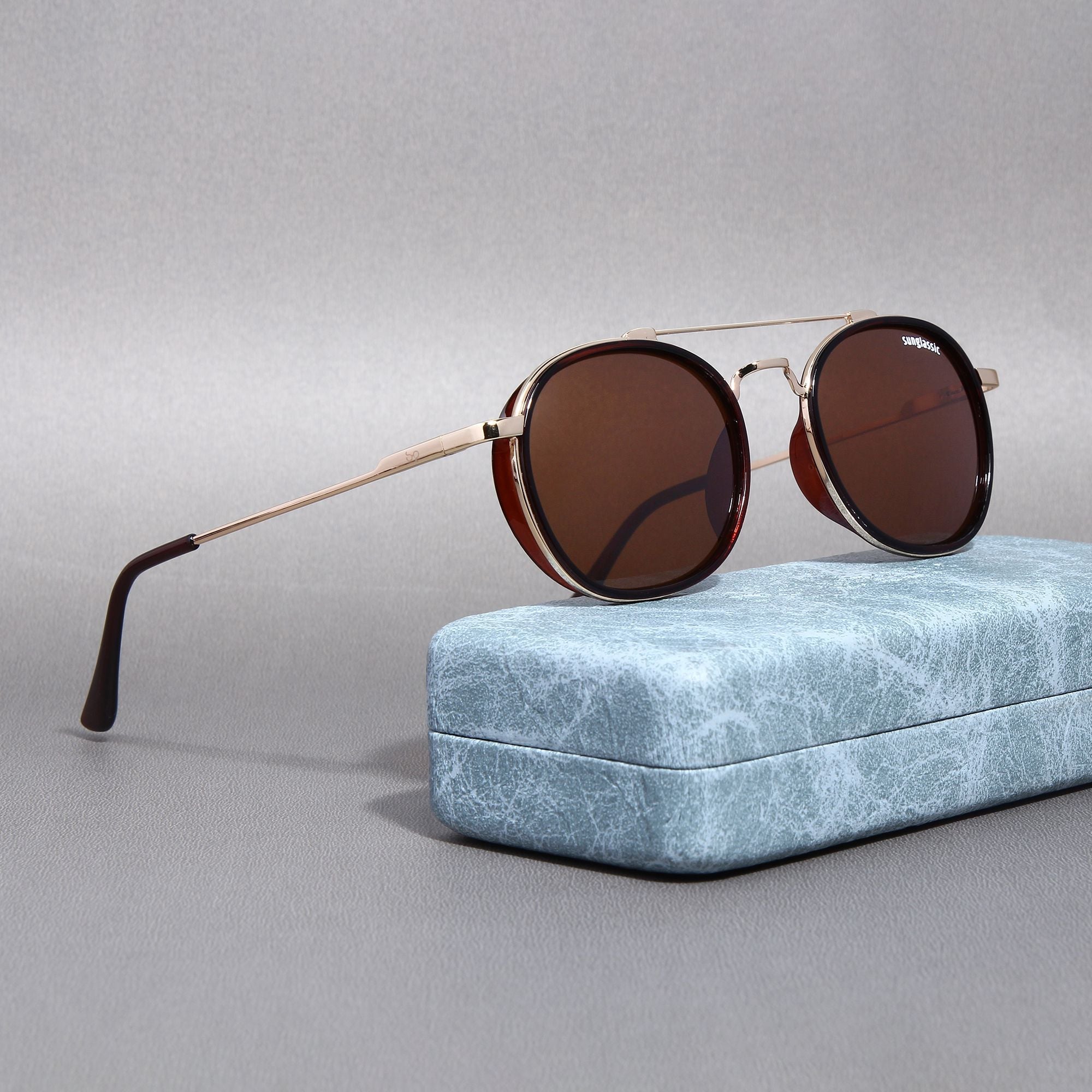 Golden Brown SG4612 Metal Frame Round Sunglasses