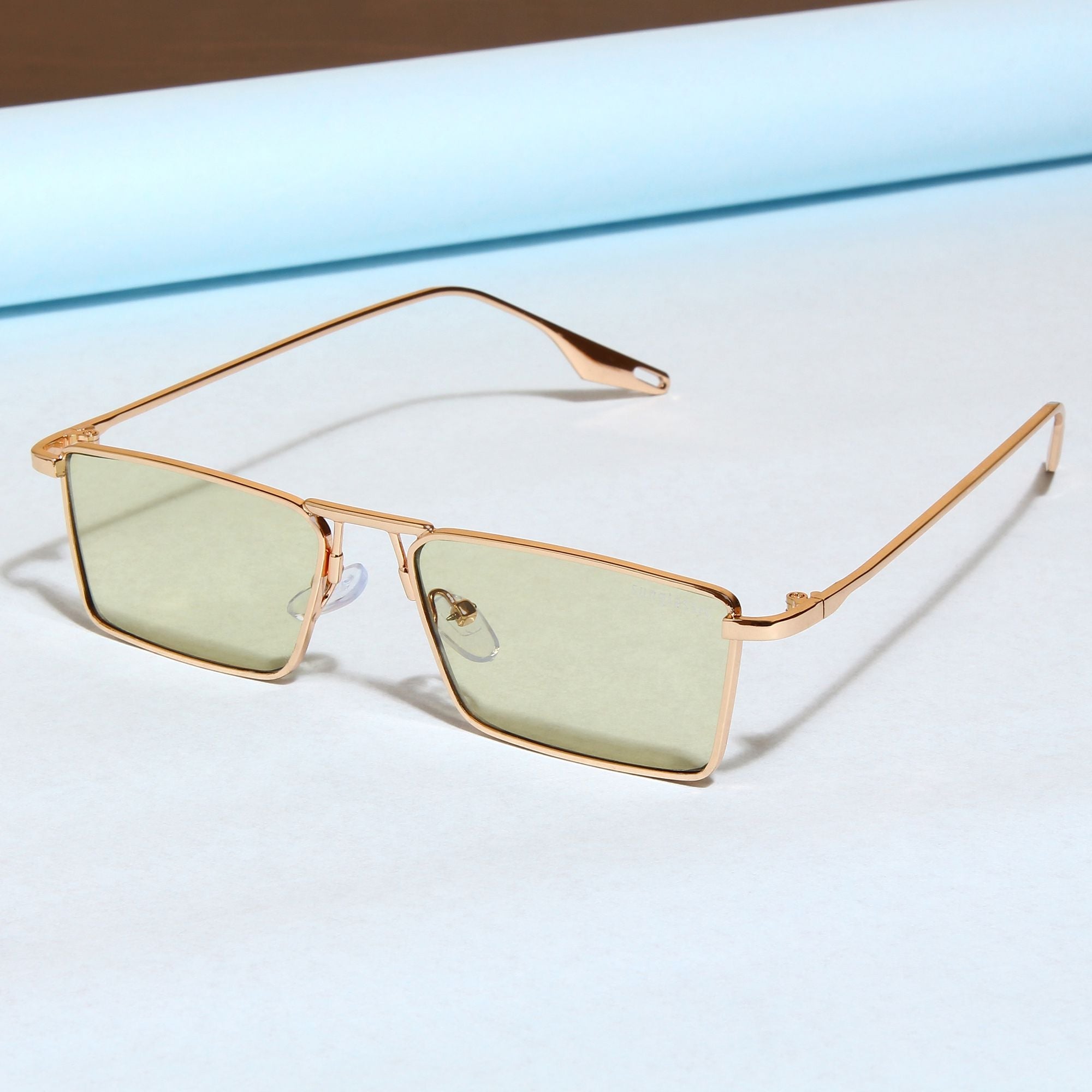 Rebel Gold Green Rectangle Sunglasses