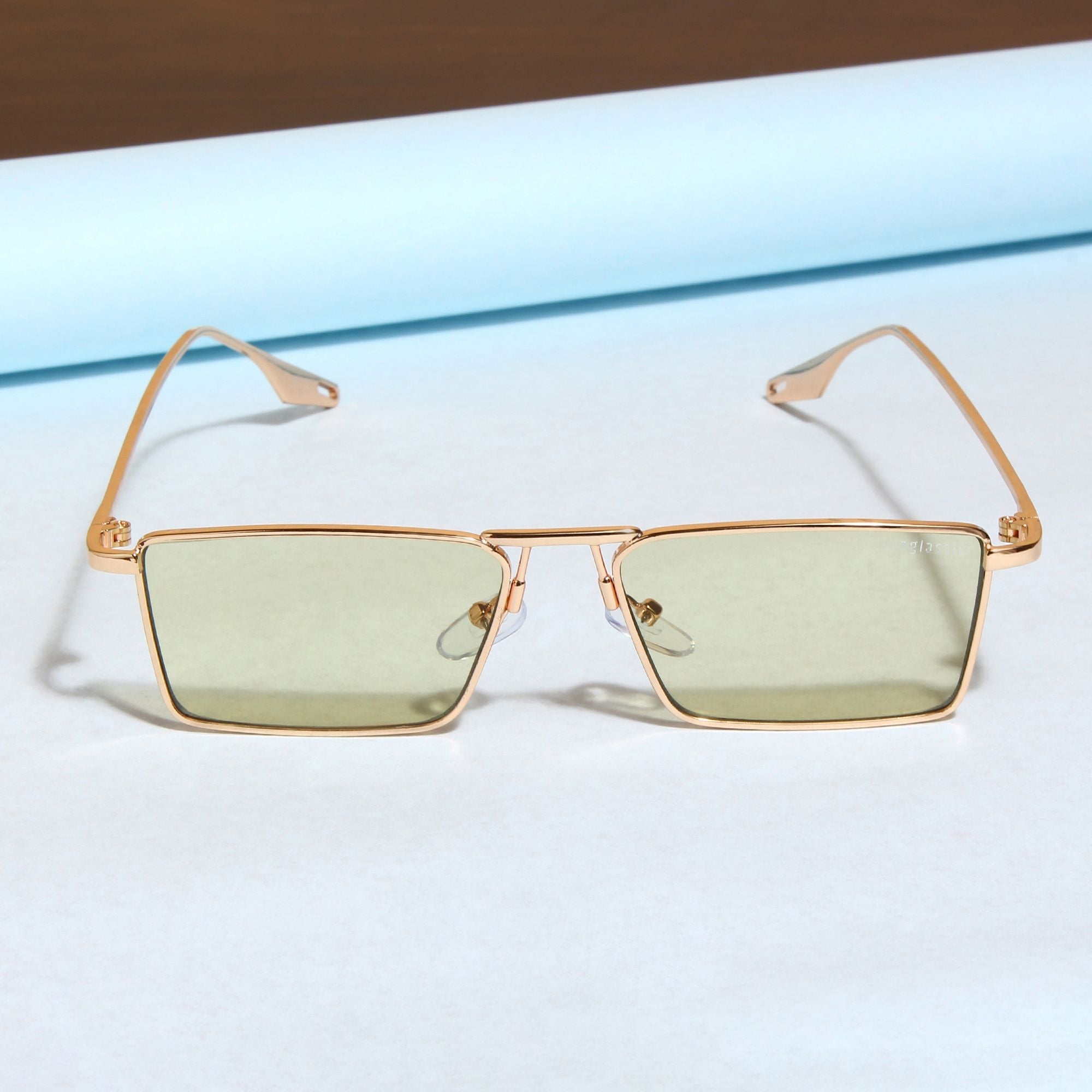 Rebel Gold Green Rectangle Sunglasses