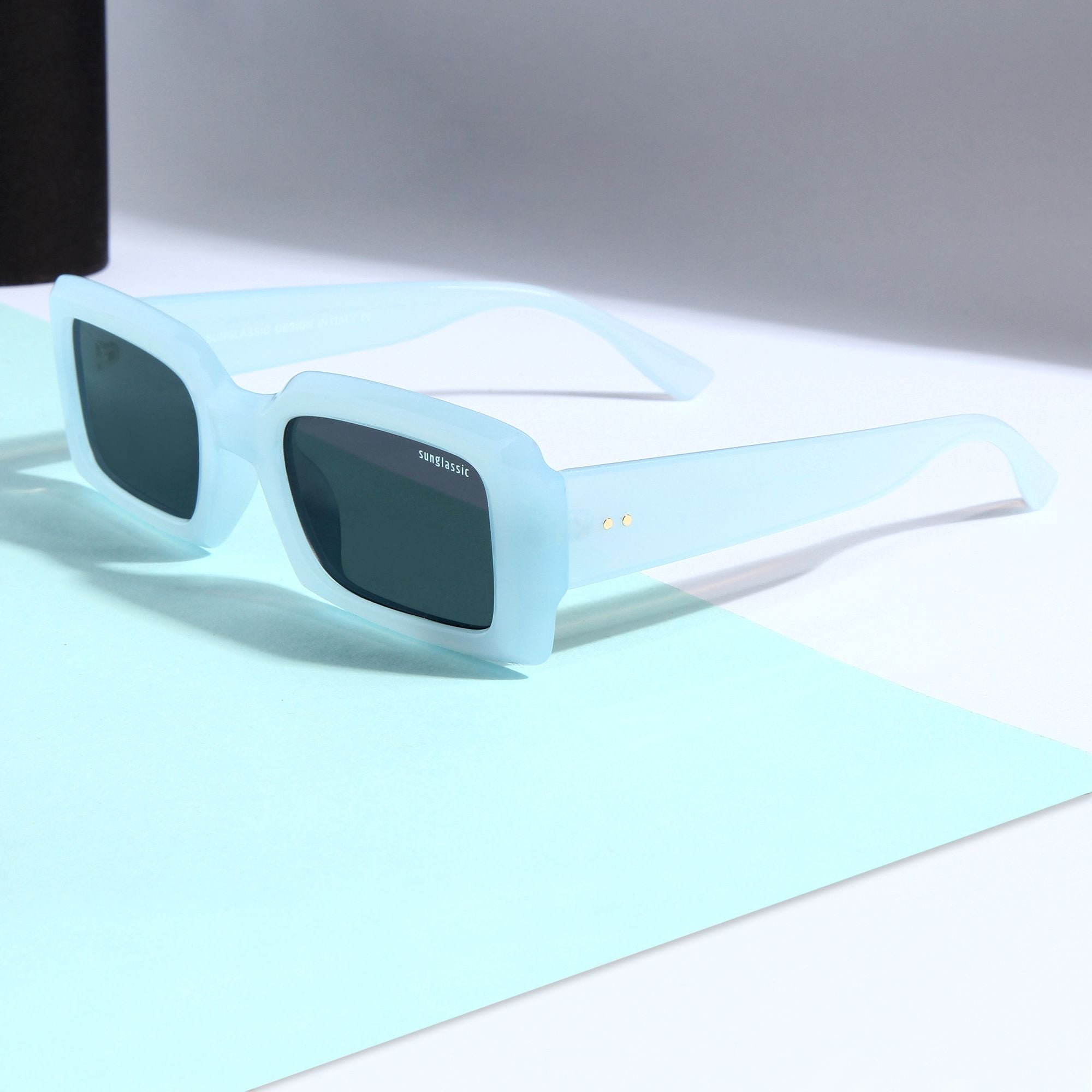Victoria. Light Blue Black Polarized Rectangle Sunglasses