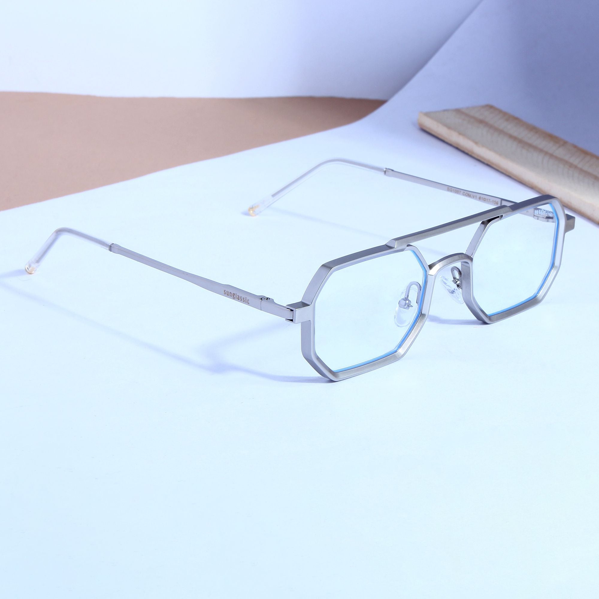 Commando V1 Rectangle Silver Clear Sunglasses
