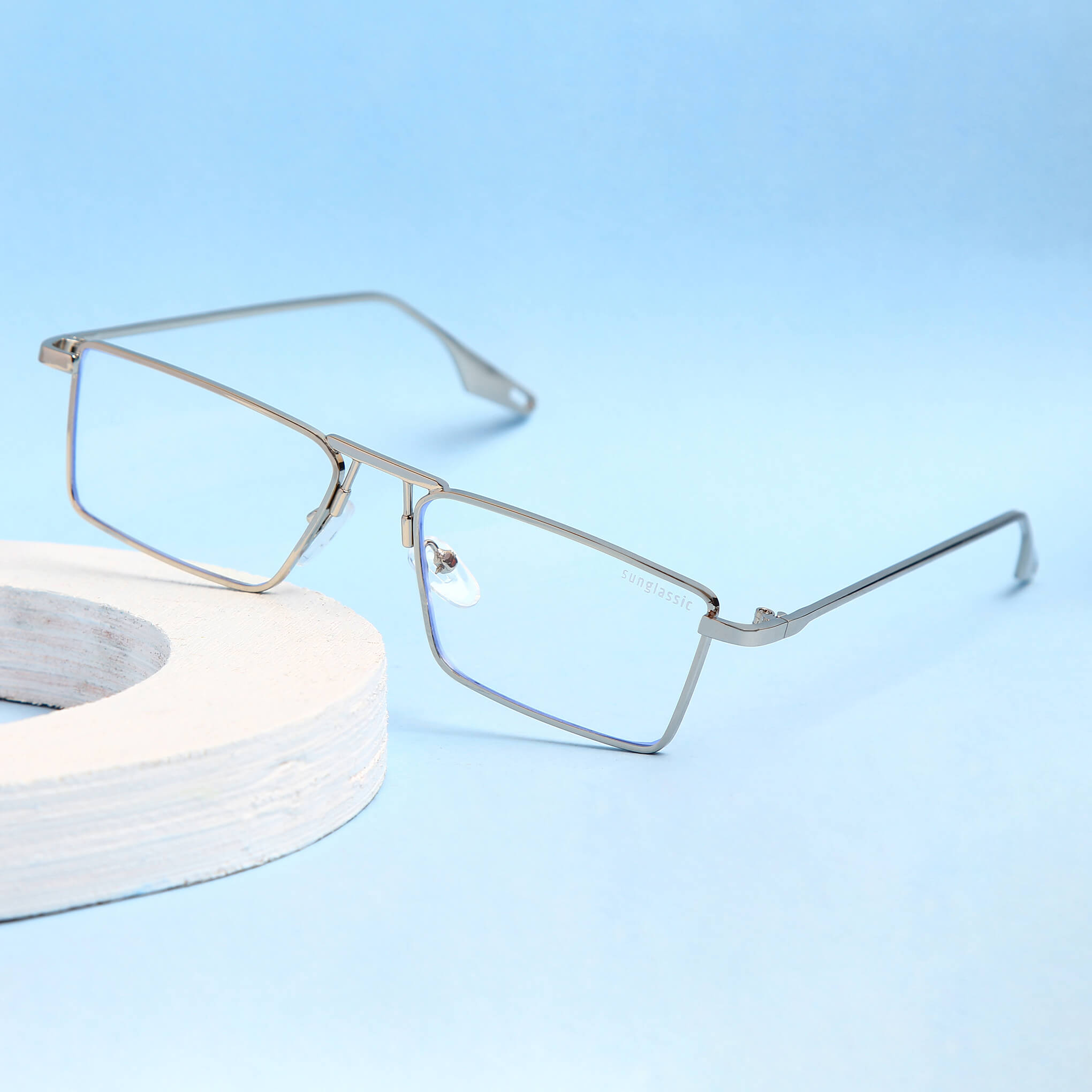 Rebel Silver Transparent Rectangle Sunglasses