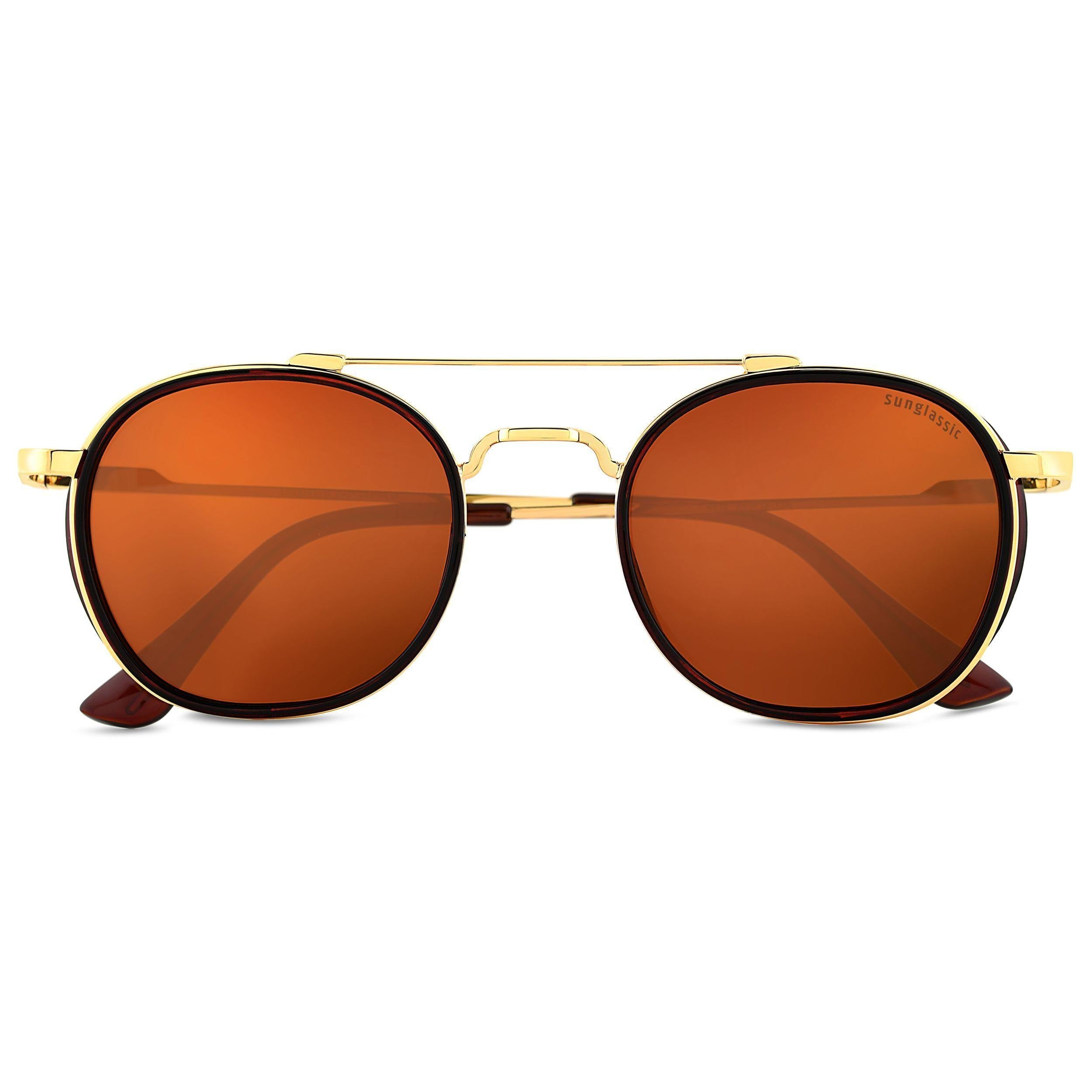 Golden Brown SG4612 Metal Frame Round Sunglasses