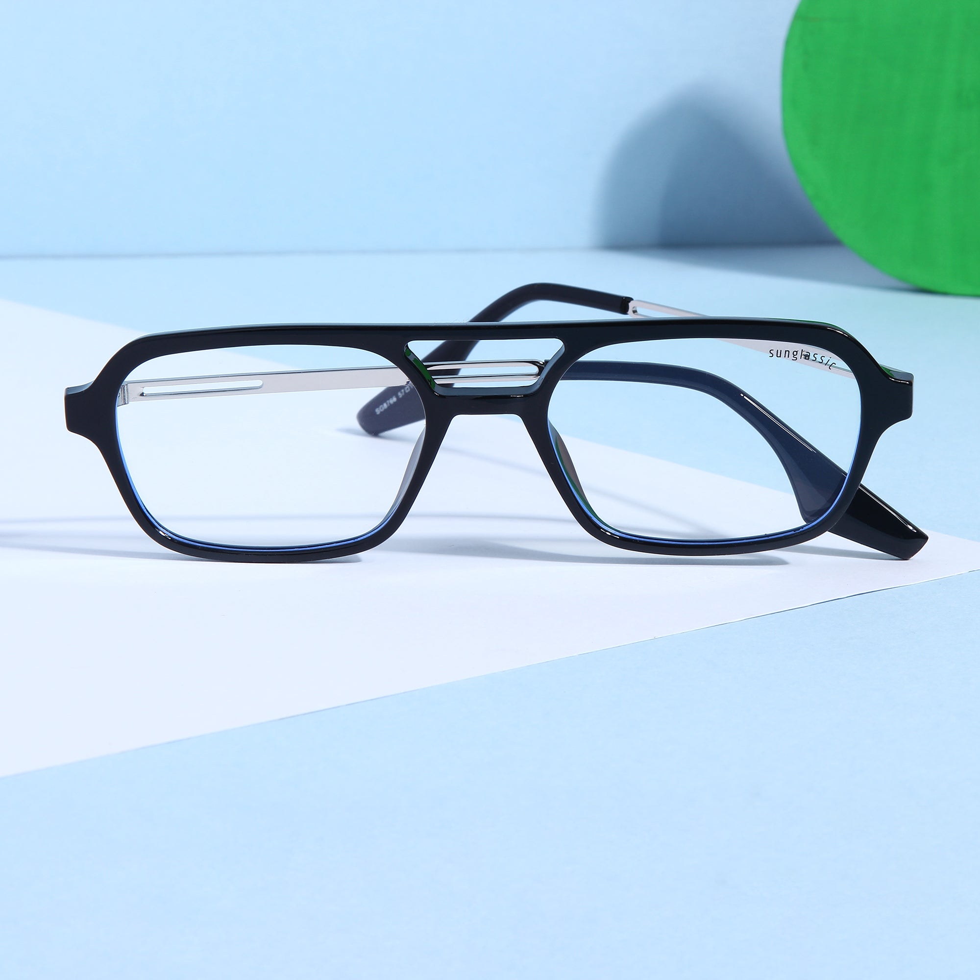COLTON. Black Clear Rectangle Sunglasses