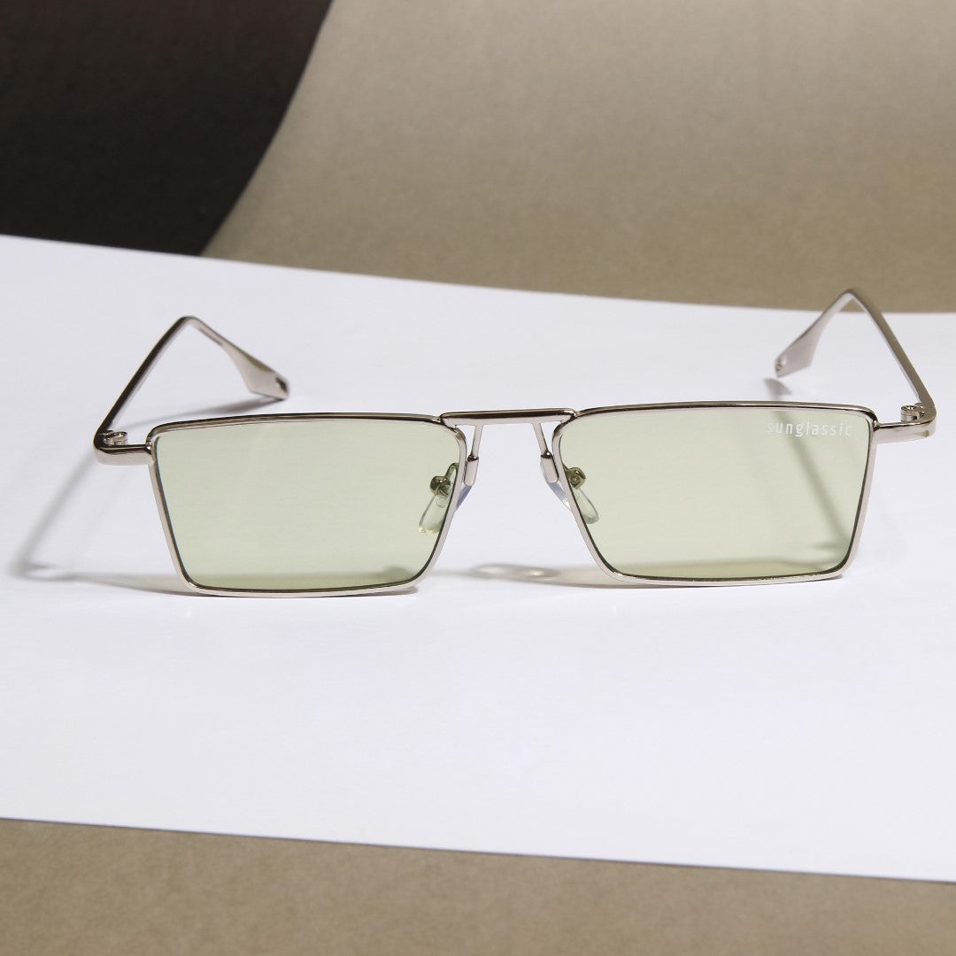 Rebel Silver Green Rectangle Sunglasses